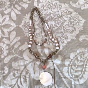 Layered White and Cream Beaded Pendant Necklace